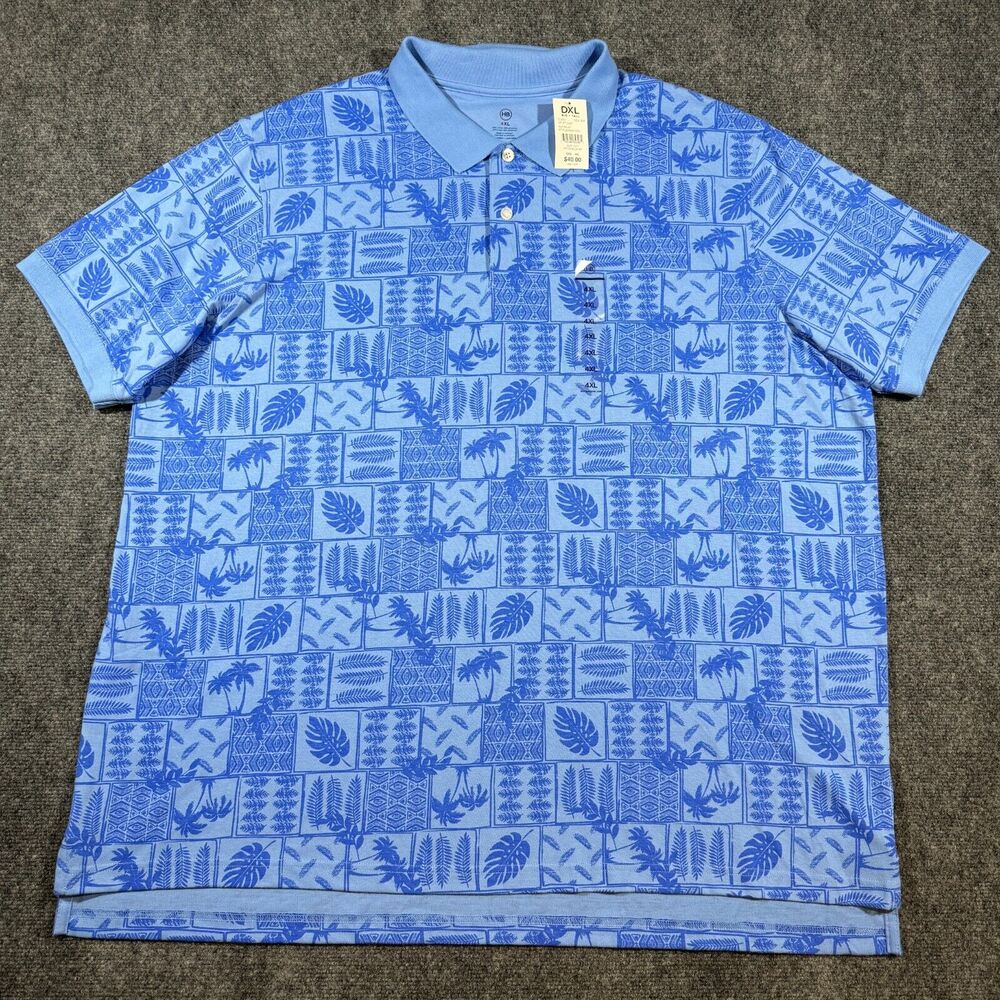 Harbor Bay DXL NWT 4XL Blue Big & Tall Tropical Print Polo Shirt HB